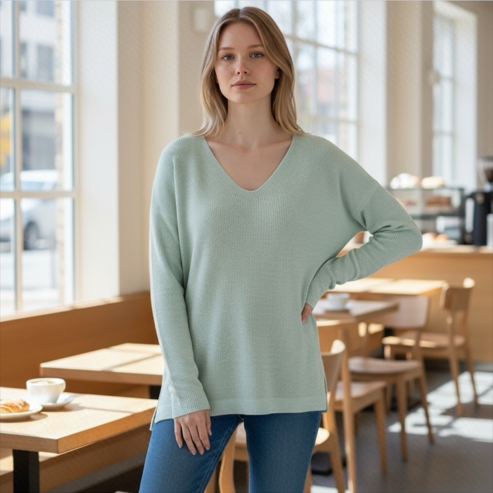 Banana Republic Green Linen V Neck Sweater Small